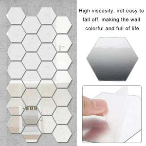 Espelho Decorativo Hexagonal Dourado e Prateado em banheiro ou lavabo