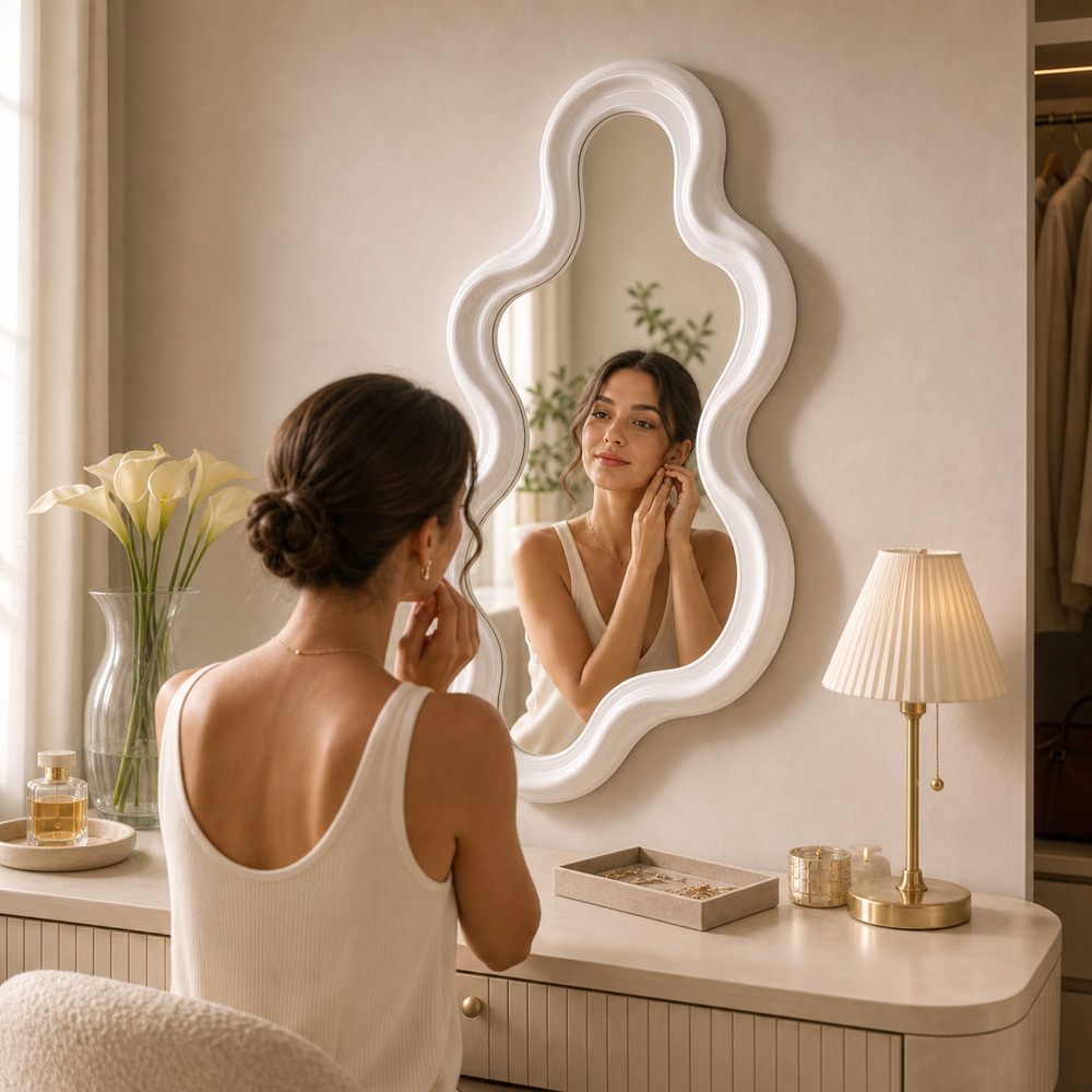 Espelho Decorativo Irregular Moderno para Parede em uso real no ambiente - Viorenna