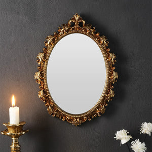 Espelho Decorativo Oval Dourado para Parede com detalhe de textura e acabamento