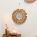 Espelho Decorativo Redondo com Fibra Trançada em sala decorada