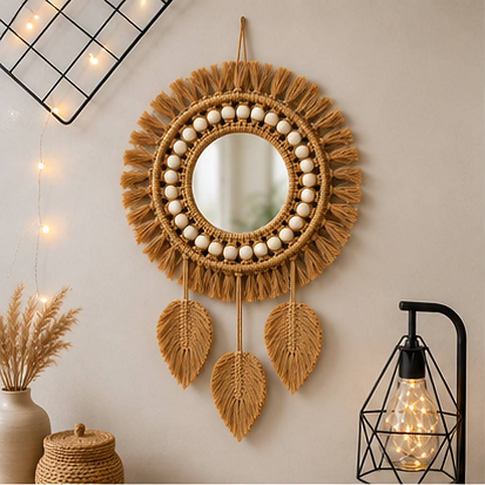 Espelho Decorativo Redondo com Fibra Trançada – Viorenna