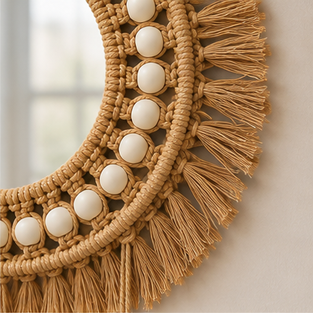 Espelho Decorativo Redondo com Fibra Trançada – Viorenna