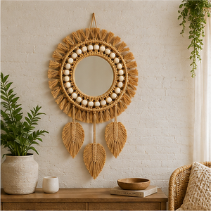 Espelho Decorativo Redondo com Fibra Trançada – Viorenna