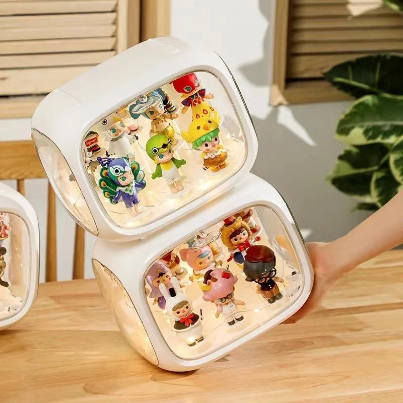 Expositor com LED para Miniaturas e Blind Box criando iluminação acolhedora