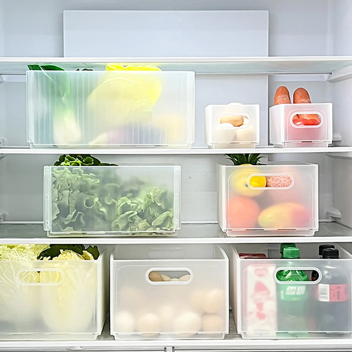 Gaveta Organizadora para Frutas e Verduras com alimentos armazenados