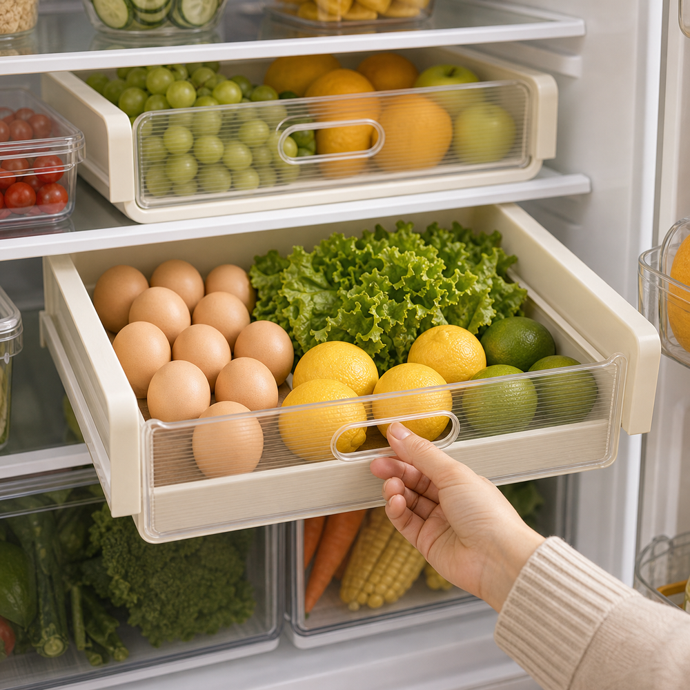 Gaveta Organizadora para Frutas e Verduras em imagem uso real premium - Viorenna
