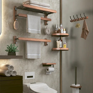 Kit de Acessórios para Banheiro em Madeira e Preto Fosco em banheiro ou lavabo