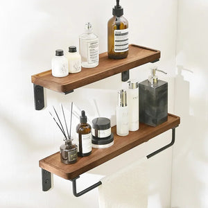 Kit de Acessórios para Banheiro em Madeira e Preto Fosco em banheiro ou lavabo