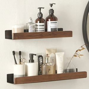 Kit de Acessórios para Banheiro em Madeira e Preto Fosco em banheiro ou lavabo