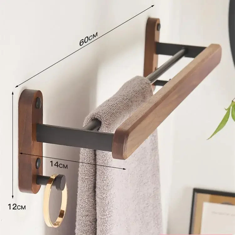 Kit de Acessórios para Banheiro em Madeira e Preto Fosco em banheiro ou lavabo