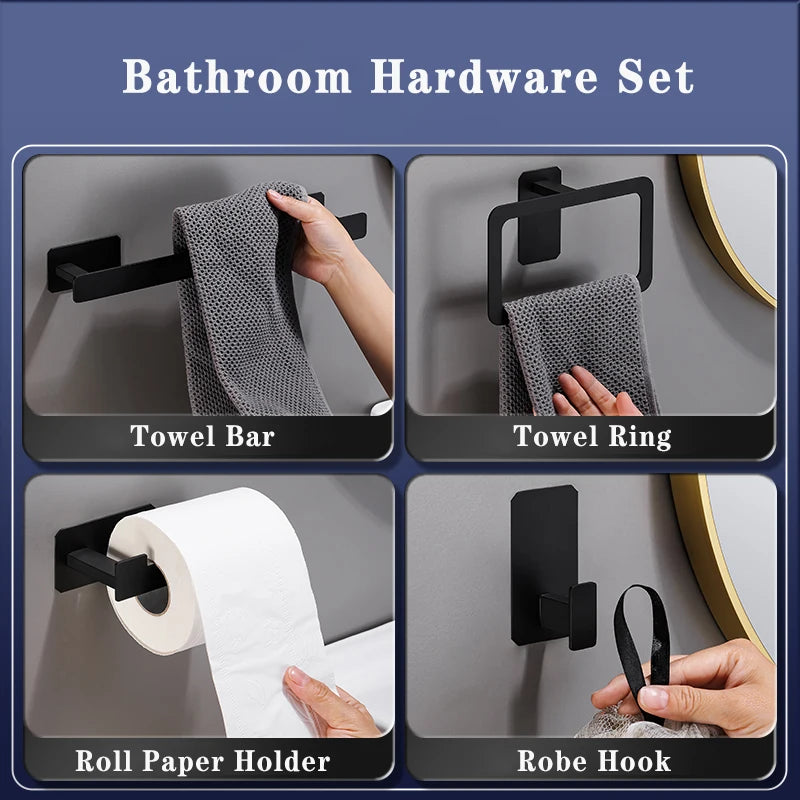 Kit de Acessórios para Banheiro Preto Fosco sem Furo em banheiro ou lavabo