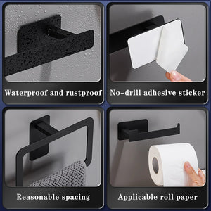 Kit de Acessórios para Banheiro Preto Fosco sem Furo em banheiro ou lavabo