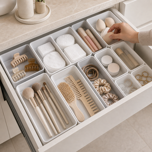 Kit Organizador de Gavetas para Banheiro e Maquiagem em imagem uso real premium - Viorenna