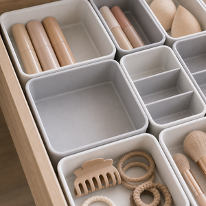 Kit Organizador de Gavetas para Banheiro e Maquiagem em imagem close material premium - Viorenna