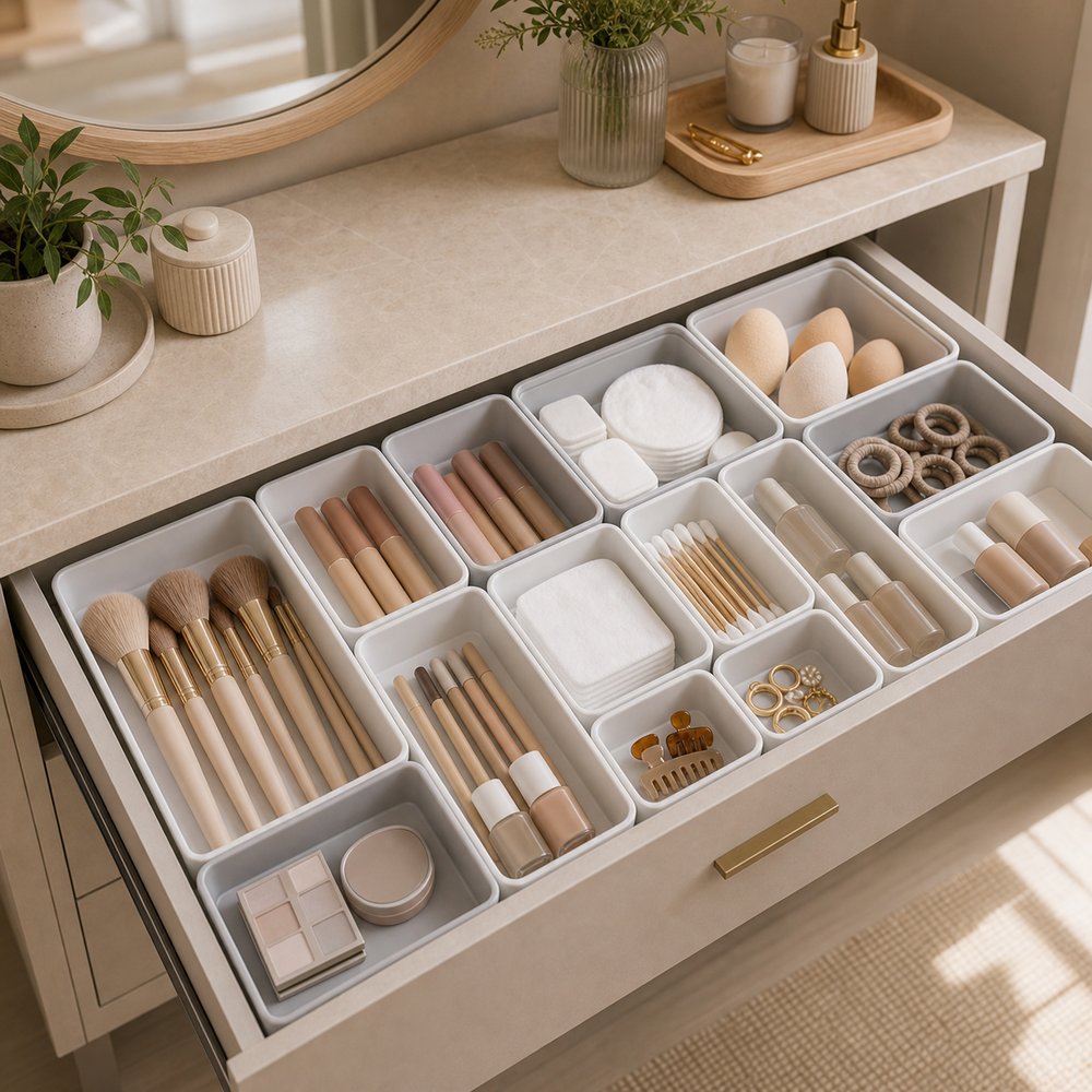Kit Organizador de Gavetas para Banheiro e Maquiagem em imagem cena complementar premium - Viorenna