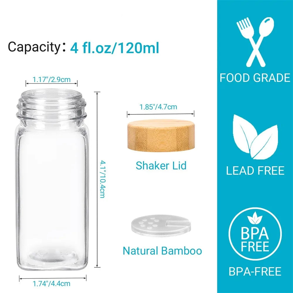 Kit Porta Temperos de Vidro com Tampas de Bambu na galeria do produto