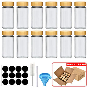 Kit Porta Temperos de Vidro com Tampas de Bambu na galeria do produto