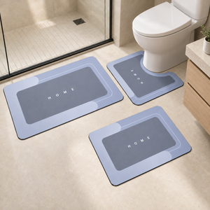 Kit de tapetes para banheiro Mosaico 3 peças na cor Azul.