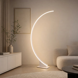 Luminária de chão curva LED branca dimerizável com controle