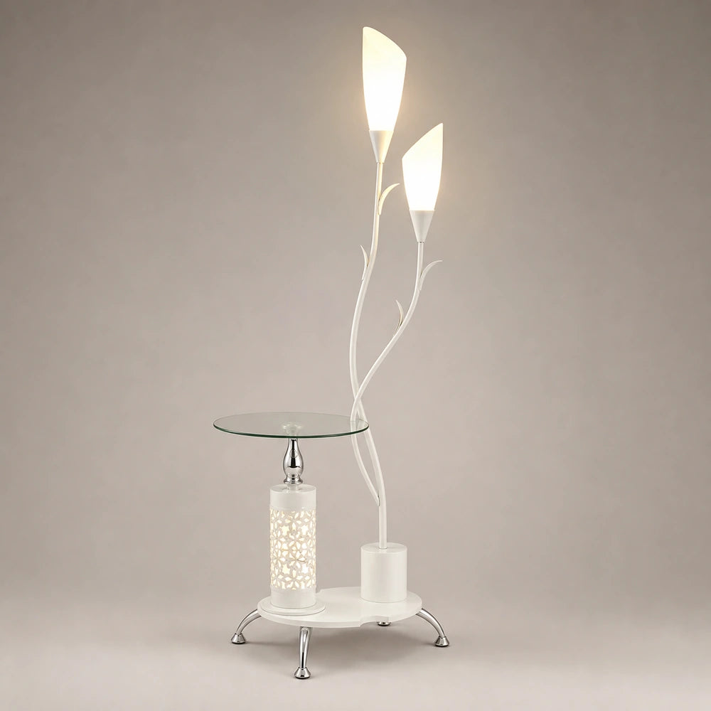 Luminária de chão floral na variante Branco sobre fundo controlado