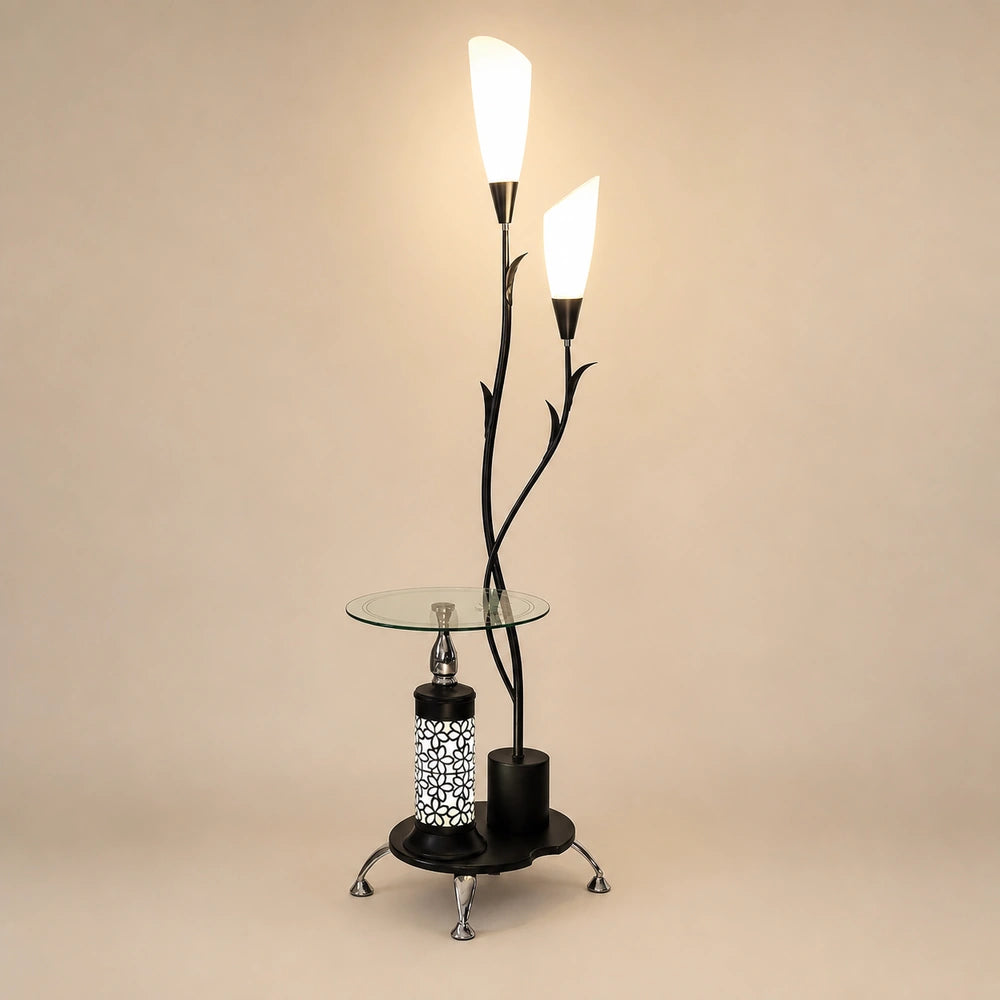 Luminária de chão floral na variante Preto sobre fundo controlado