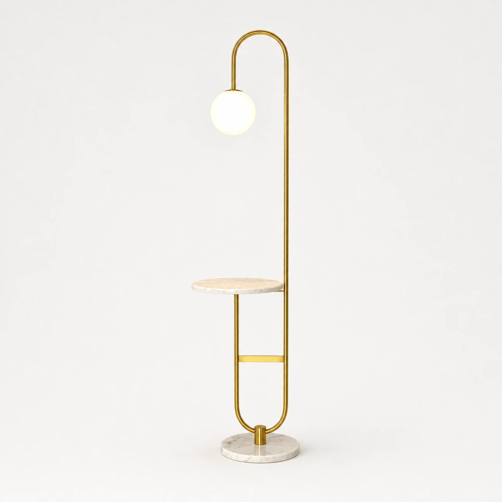 Luminária na variante Dourado com Mesa em Mármore e Luz Quente