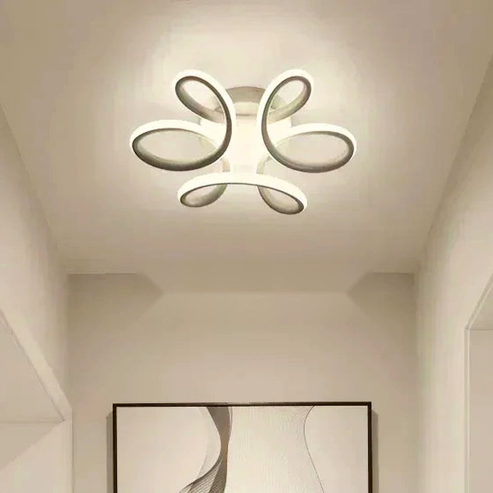 Lustre floral branco de 24 cm na variante Luz Amarela