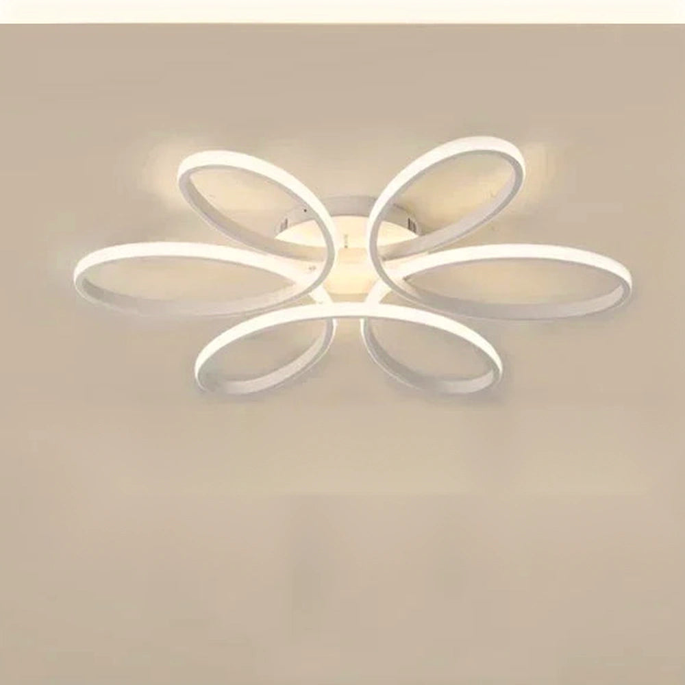 Lustre floral branco de 58 cm na variante Luz Amarela