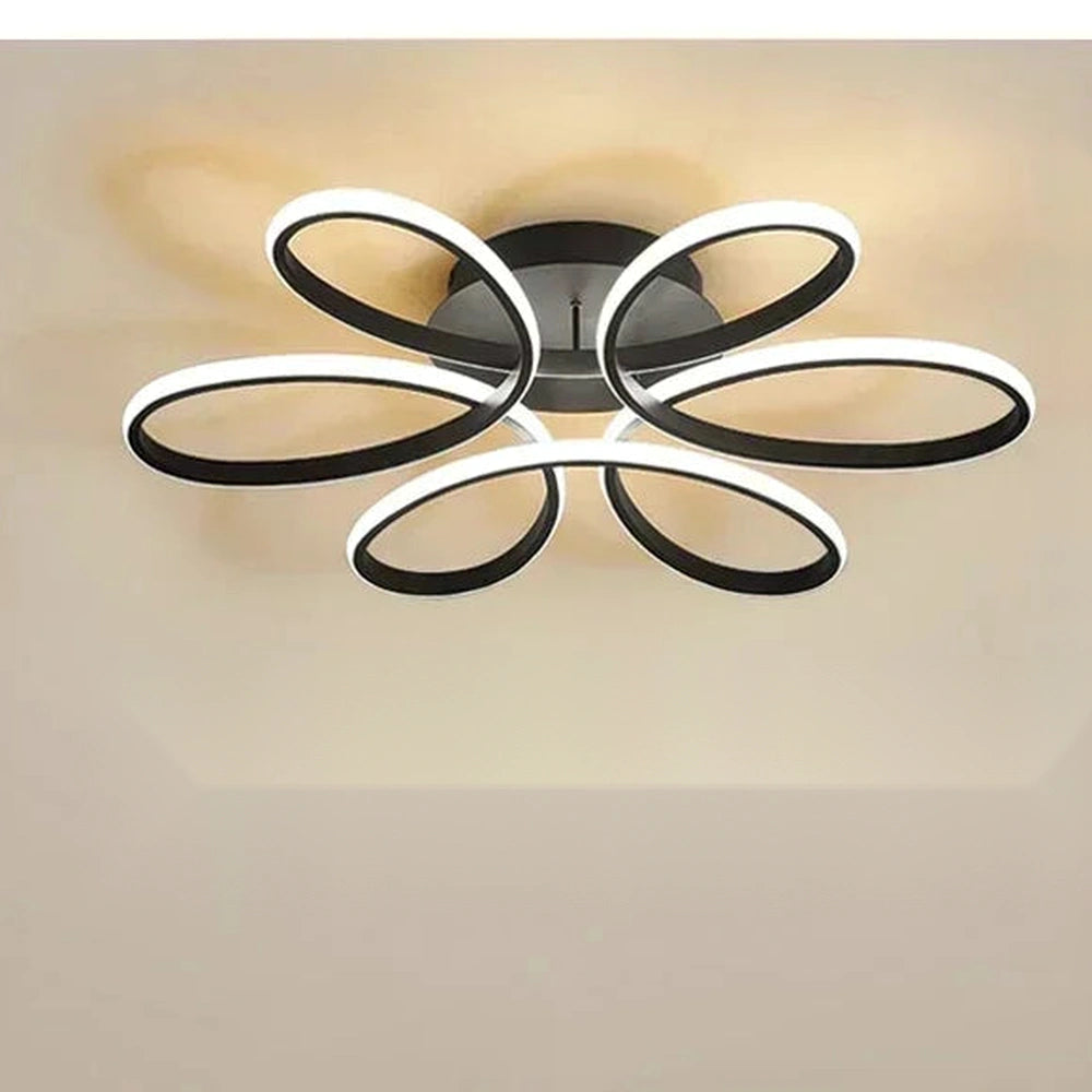 Lustre floral preto de 58 cm na variante Luz Branca