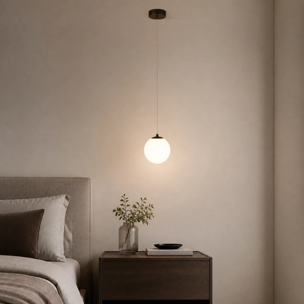 Lustre pendente com 1 luminária em escala real no ambiente