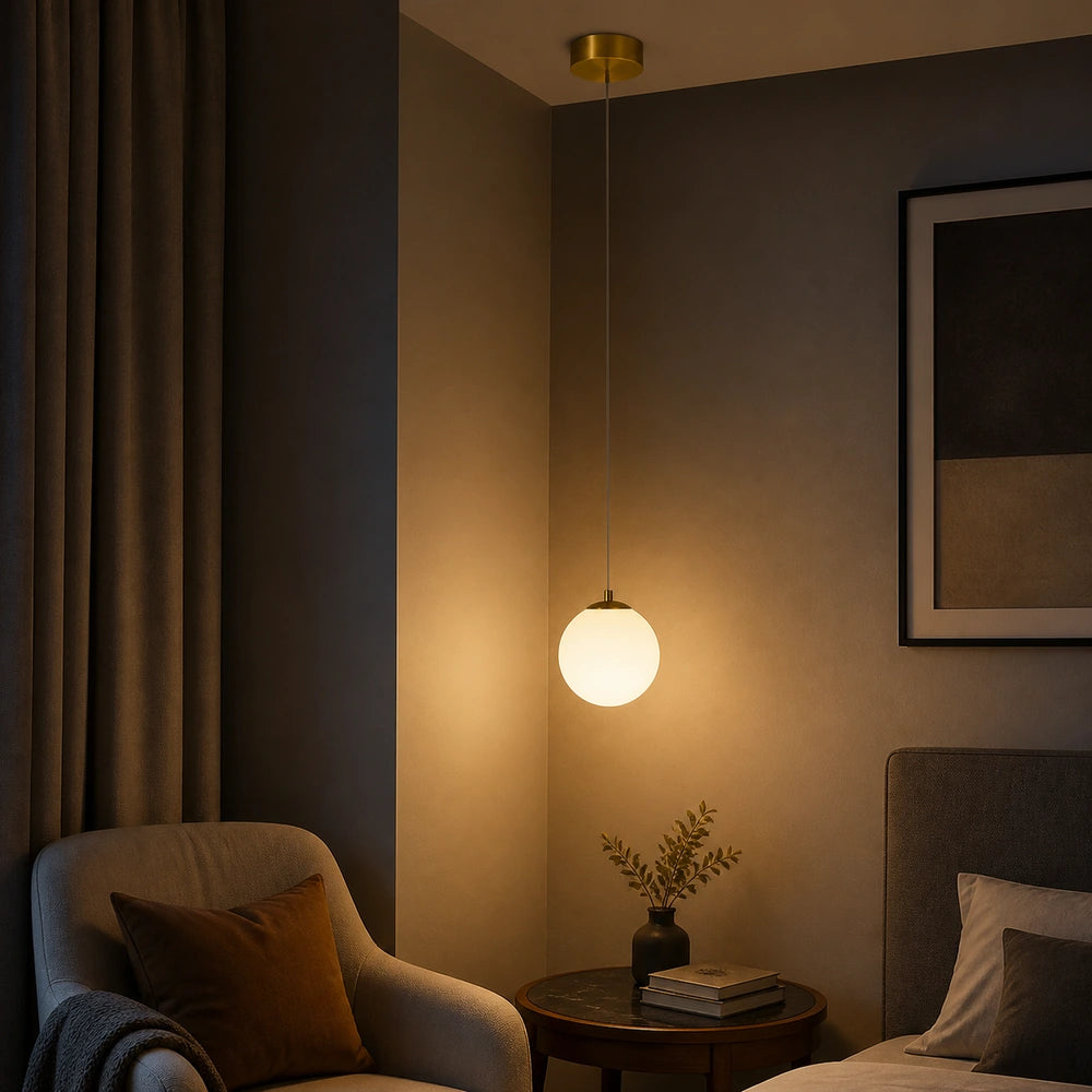 Lustre pendente dourado com 1 luminária em canto decorativo