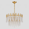 Lustre pendente dourado de 60 cm com folhas de vidro em fundo controlado