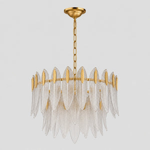 Lustre pendente dourado de 60 cm com folhas de vidro em fundo controlado