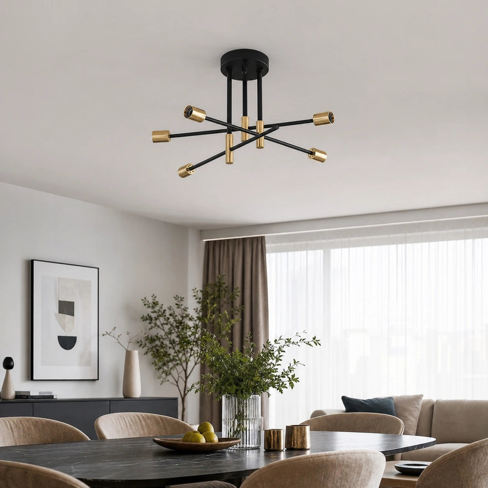Lustre preto e dourado de aproximadamente 70 centímetros em escala real
