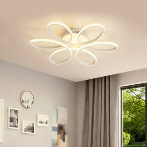 Lustre para sala LED floral branco de 58 cm com luz amarela