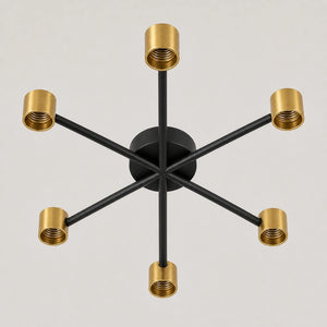 Lustre de teto preto e dourado isolado sobre fundo neutro