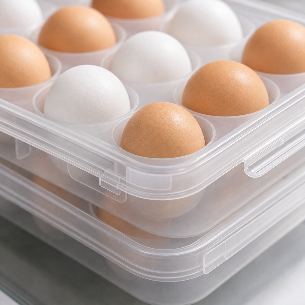 Organizador de Ovos com Tampa para Geladeira em imagem close material premium - Viorenna