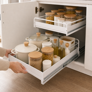 Organizador Deslizante para Armário de Cozinha em imagem uso real premium - Viorenna