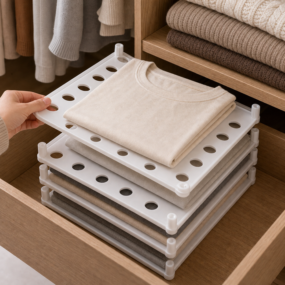 Organizador Dobrável para Camisetas e Malhas em imagem detalhe funcional premium - Viorenna