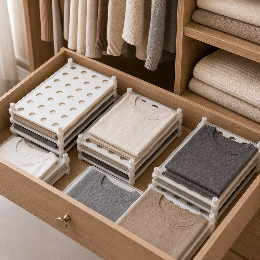 Organizador Dobrável para Camisetas e Malhas em imagem cena complementar premium - Viorenna