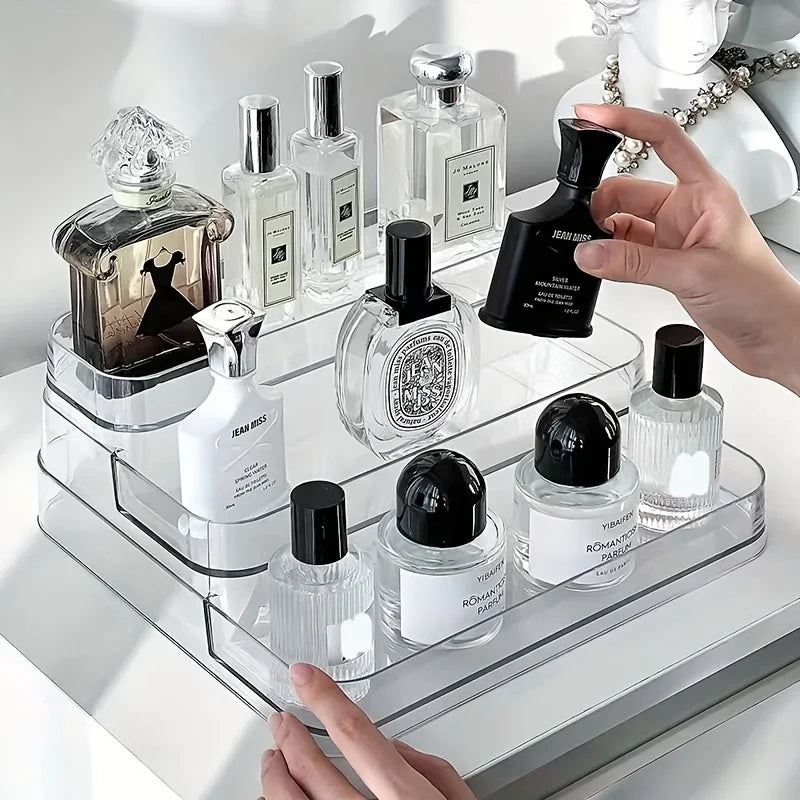 Organizador Transparente para Perfumes e Cosméticos com detalhe de textura e acabamento