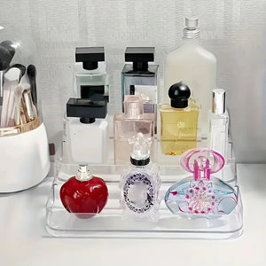 Organizador Transparente para Perfumes e Cosméticos mantendo itens de cuidado em ordem
