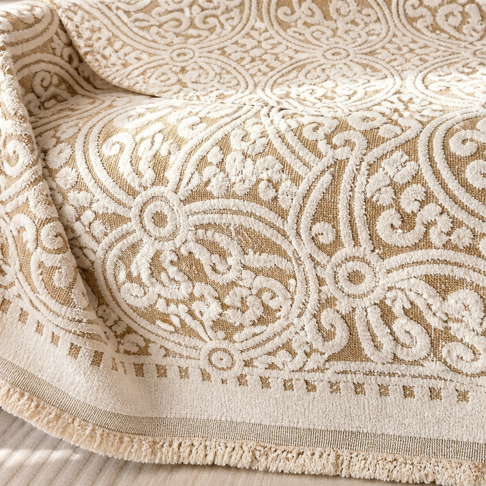 Detalhe do padrão boho ornamental da manta de pelúcia