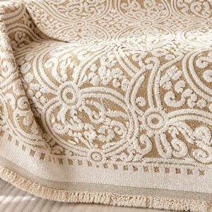Detalhe do padrão boho ornamental da manta de pelúcia