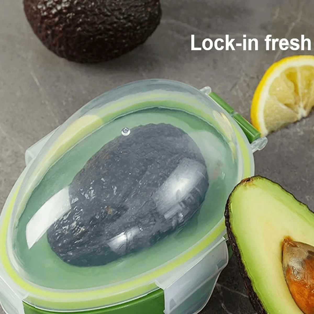 Porta Abacate para Geladeira com Tampa com alimentos armazenados