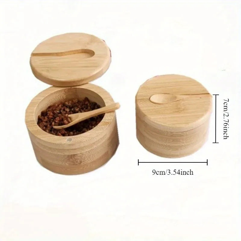 Porta Temperos de Bambu para Sal e Condimentos com temperos organizados
