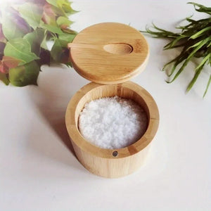 Porta Temperos de Bambu para Sal e Condimentos com detalhe de textura e acabamento
