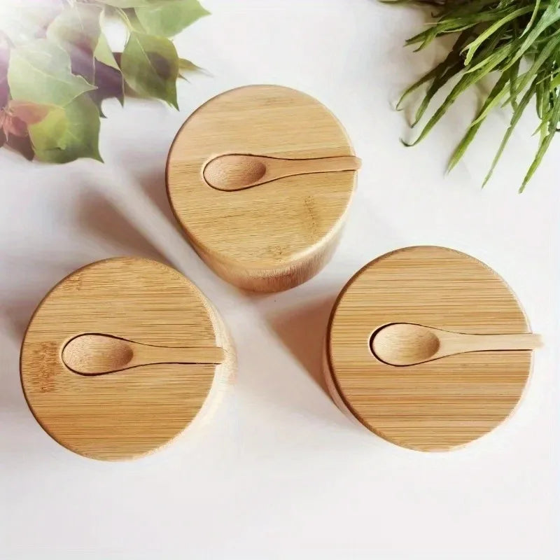 Porta Temperos de Bambu para Sal e Condimentos otimizando espaço na cozinha