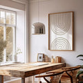 Quadro Decorativo Boho com Folhas e Arco Abstrato em sala decorada