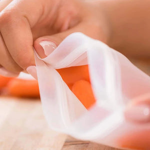 Sacos Reutilizáveis para Alimentos na Geladeira com detalhe de textura e acabamento